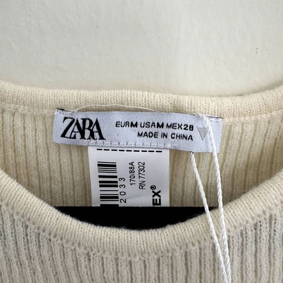 NEW Zara Rhinestone Soft Crop Top in Cream - Picture 5 of 5